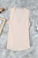 Load image into Gallery viewer, Apricot Sleeveless Eyelash Lace V Neck Tank Top
