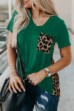 Load image into Gallery viewer, Green Leopard Printed Splicing T-Shirt
