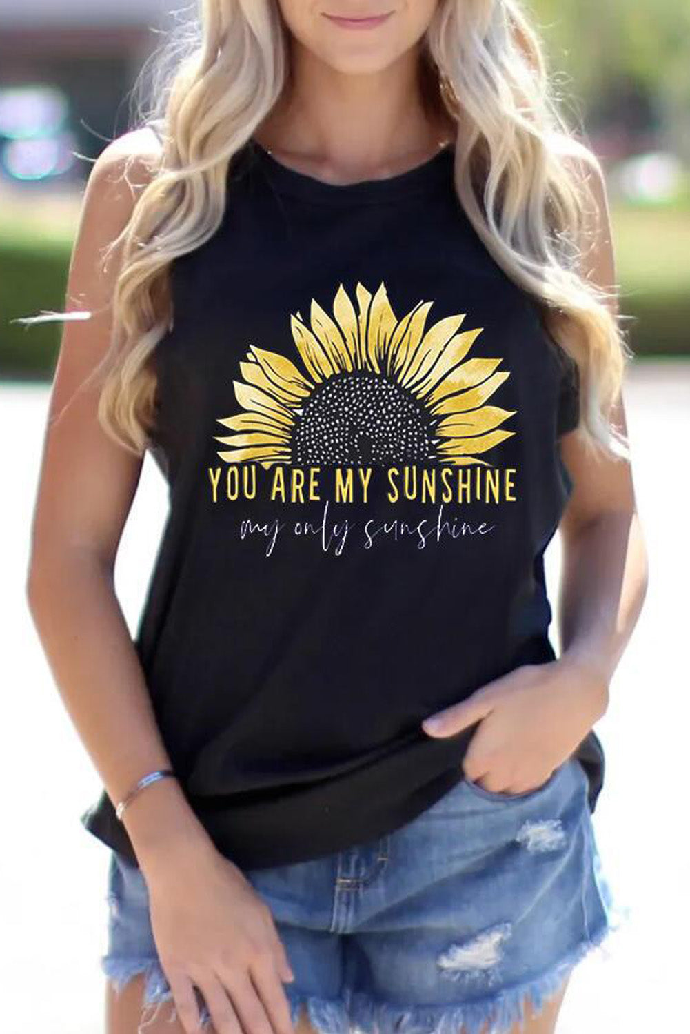 Sunflower You Are My Sunshine Tank In Black